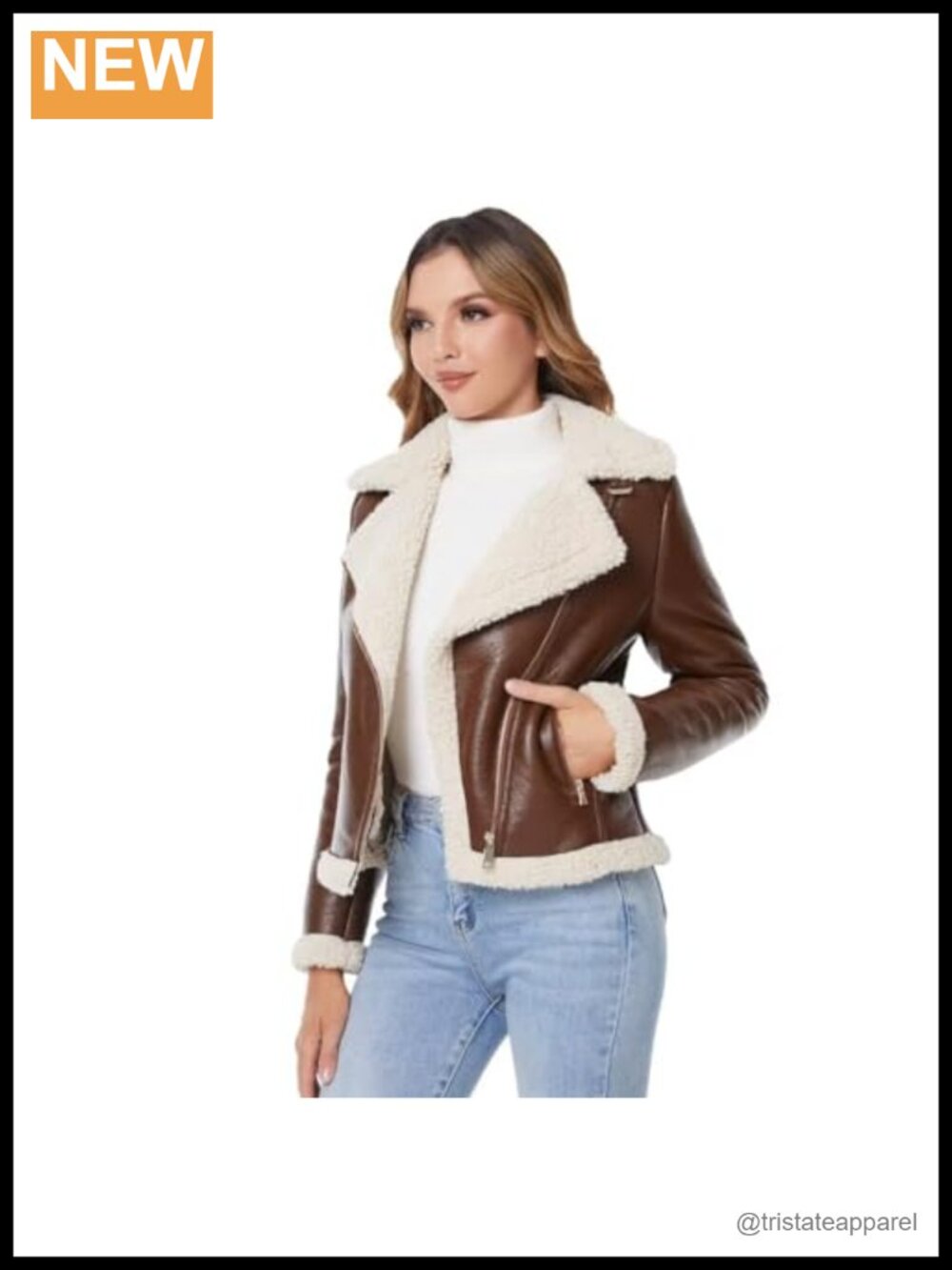 Women Faux Shearing Fur Jacket Sherpa Lined Faux Leather Coat Moto